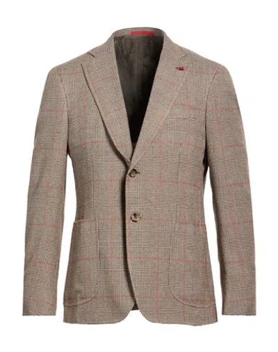 Isaia Man Blazer Sand Size 44 Wool, Cotton In Brown
