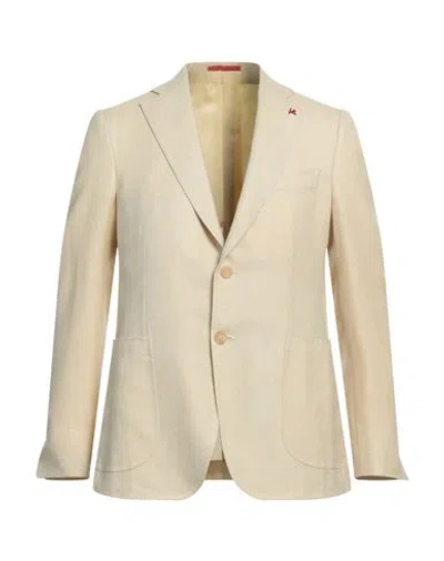 Isaia Man Blazer Sand Size 46 Linen In Beige