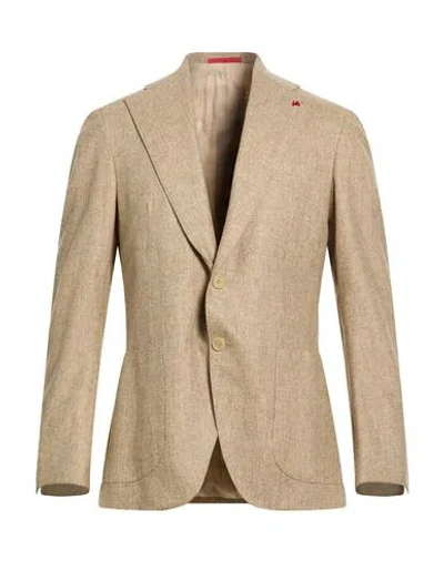 Isaia Man Blazer Sand Size 46 Wool, Cashmere In Brown