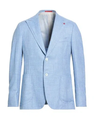 Isaia Man Blazer Sky Blue Size 42 Wool, Silk, Linen, Polyamide