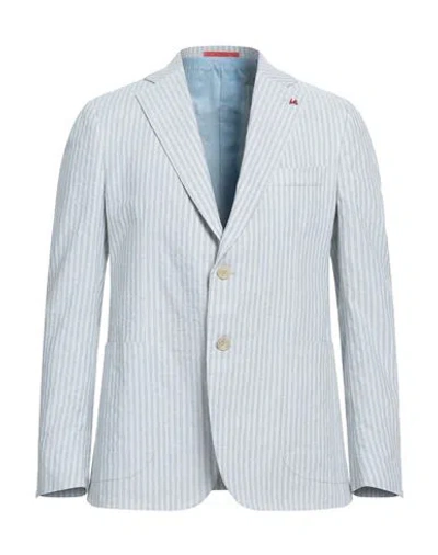 Isaia Man Blazer Sky Blue Size 46 Linen, Cotton