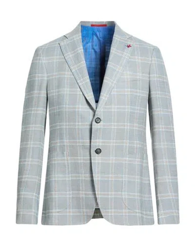 Isaia Man Blazer Sky Blue Size 46 Linen, Wool In Multi