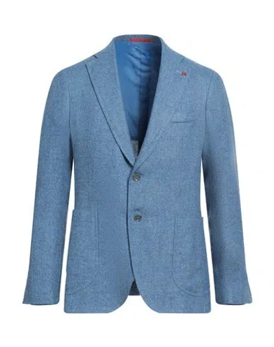 Isaia Man Blazer Slate Blue Size 42 Silk, Wool, Linen