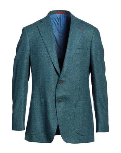 Isaia Man Blazer Turquoise Size 44 Wool, Silk, Cashmere In Green