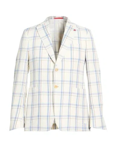 Isaia Man Blazer White Size 46 Wool, Linen In Multi