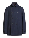 Isaia Man Coat Navy Size 44 Wool, Cashmere In Blue