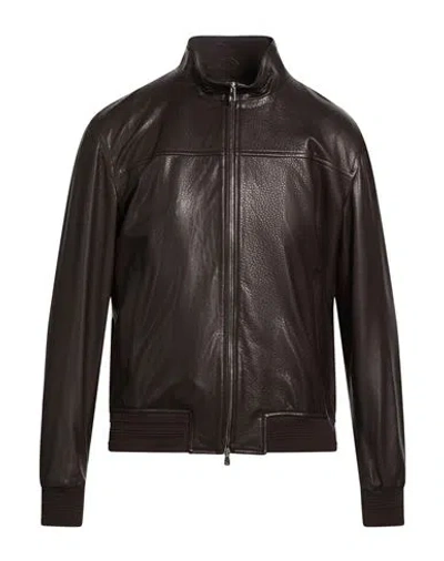 Isaia Man Jacket Dark Brown Size 46 Lambskin