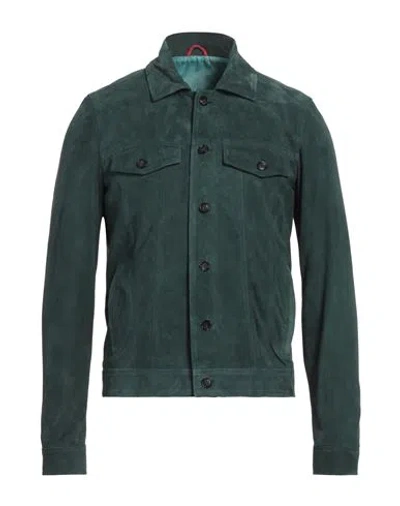 Isaia Man Jacket Green Size 44 Lambskin