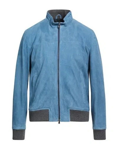 Isaia Man Jacket Slate Blue Size 46 Lambskin