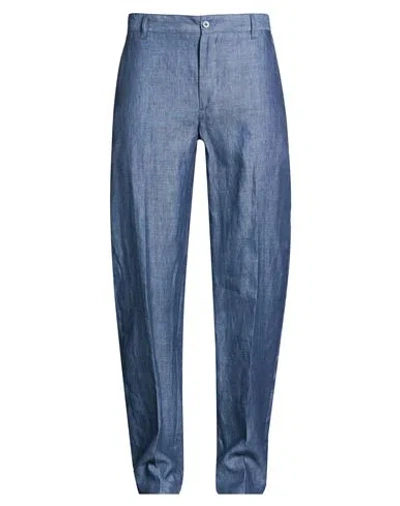 Isaia Man Pants Blue Size 40 Linen