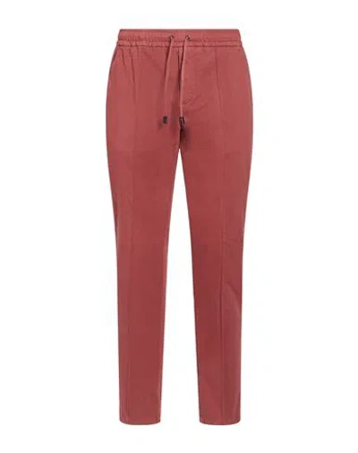 Isaia Man Pants Brick Size 32 Cotton, Cashmere, Elastane In Red