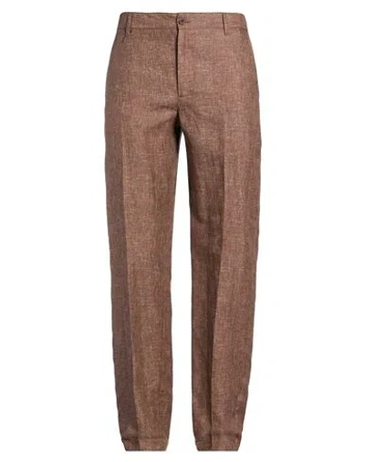 Isaia Man Pants Brown Size 38 Linen, Wool
