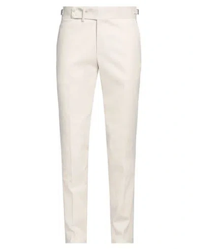Isaia Man Pants Ivory Size 36 Cotton, Elastane In White