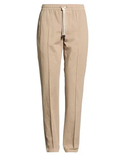 Isaia Man Pants Khaki Size 36 Cotton In Neutral