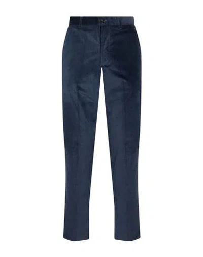 Isaia Man Pants Navy Size 38 Cotton, Virgin Wool, Elastane In Blue