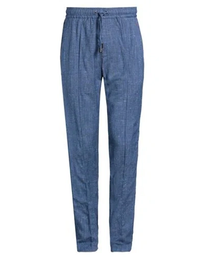 Isaia Man Pants Navy Size 38 Wool, Silk, Linen In Blue