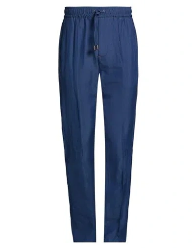 Isaia Man Pants Navy Size 40 Wool, Linen In Blue