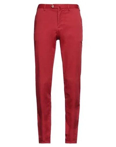 Isaia Man Pants Tomato Red Size 38 Cotton, Elastane