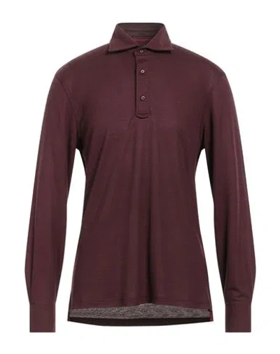 Isaia Man Polo Shirt Burgundy Size Xxl Wool In Brown