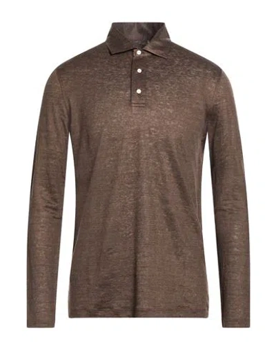 Isaia Man Polo Shirt Dark Brown Size Xxl Linen
