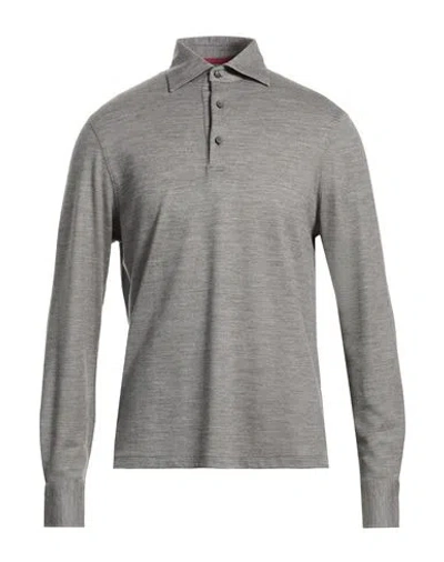 Isaia Man Polo Shirt Grey Size 3xl Wool In Gray