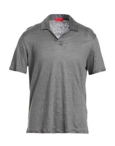 Isaia Man Polo Shirt Grey Size Xxl Linen In Gray