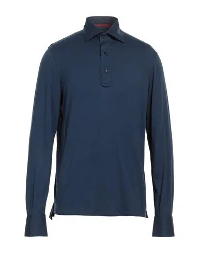 Isaia Man Polo Shirt Navy Blue Size 3xl Silk