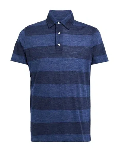 Isaia Man Polo Shirt Navy Size Xl Wool In Blue