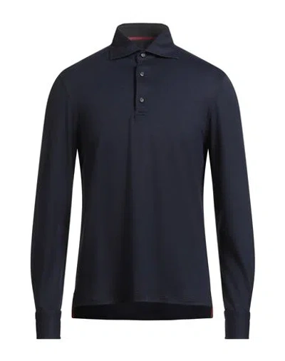 Isaia Man Polo Shirt Navy Size Xxl Wool In Black