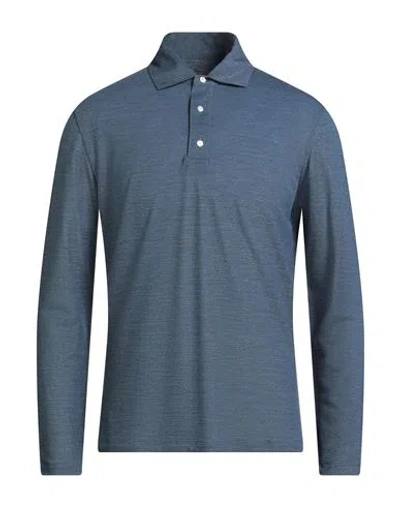Isaia Man Polo Shirt Slate Blue Size Xxl Wool