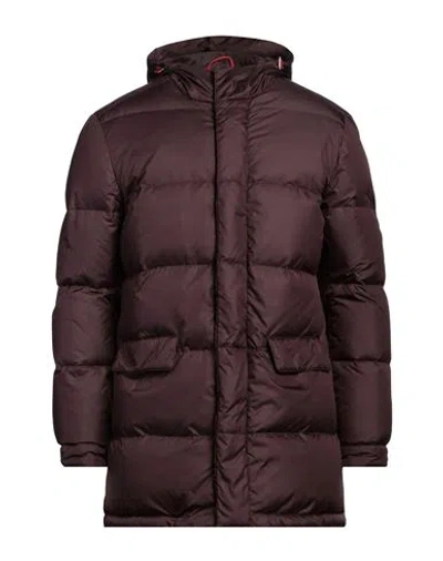 Isaia Man Puffer Cocoa Size 46 Polyester In Red