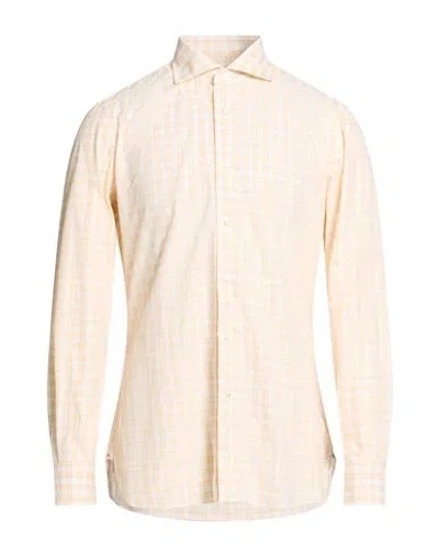 Isaia Man Shirt Apricot Size 16 ½ Cotton In Brown