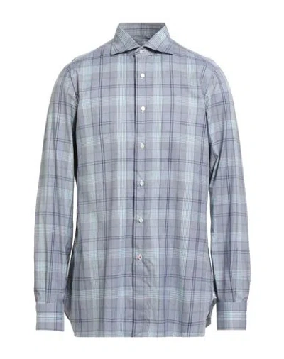 Isaia Man Shirt Blue Size 17 Cotton