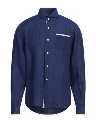 Isaia Man Shirt Blue Size 17 Linen