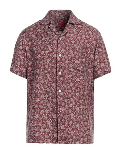 Isaia Man Shirt Brick Size 15 ½ Silk In Red
