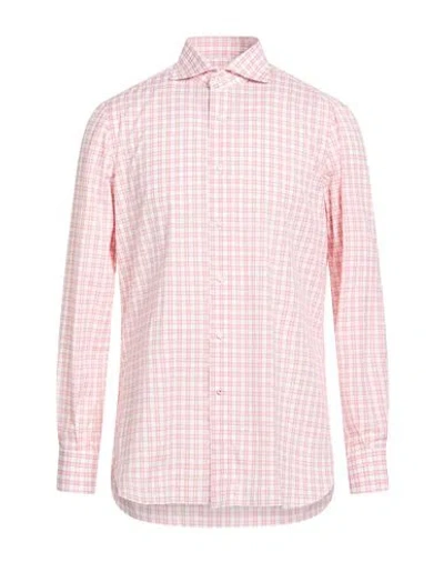 Isaia Man Shirt Brick Size 17 Cotton In Pink