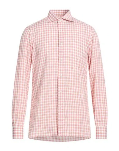 Isaia Man Shirt Brick Size 17 Cotton In Red