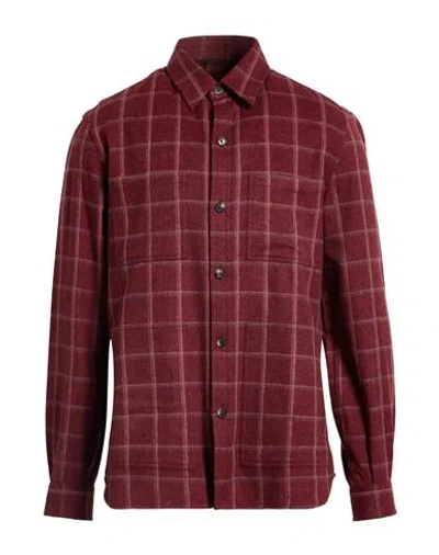 Isaia Man Shirt Brick Size L Wool, Cashmere In Red