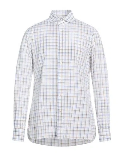 Isaia Man Shirt Brown Size 17 Cotton In White