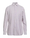 Isaia Man Shirt Burgundy Size 17 Cotton In Gray