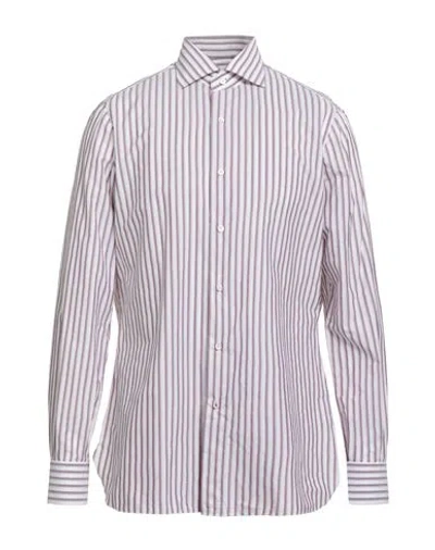 Isaia Man Shirt Burgundy Size 17 Cotton In Gray