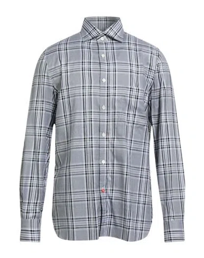 Isaia Man Shirt Charcoal Size 17 Cotton In Gray