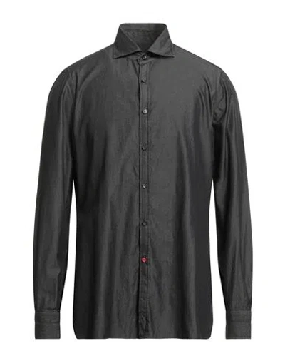 Isaia Man Shirt Charcoal Size 17 ½ Cotton In Black