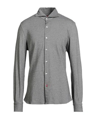 Isaia Man Shirt Charcoal Size 17 Cotton In Gray