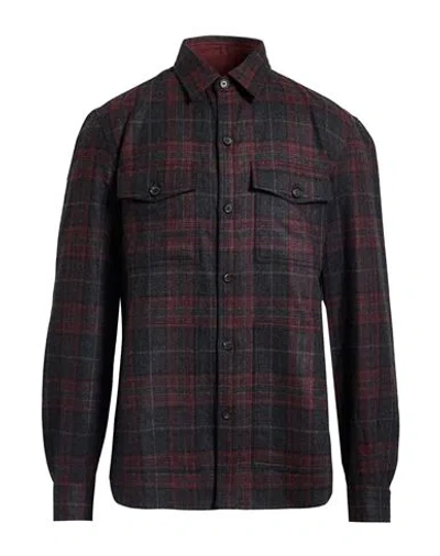 Isaia Man Shirt Charcoal Size Xxl Wool, Cashmere In Red