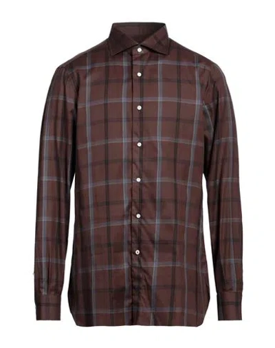 Isaia Man Shirt Chocolate Brown Size 15 ½ Cotton