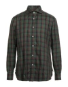Isaia Man Shirt Dark Green Size 16 Cotton In Black