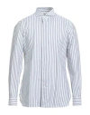 Isaia Man Shirt Dark Green Size 17 Cotton In White