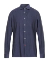 Isaia Man Shirt Dark Purple Size 17 ½ Cotton In Blue
