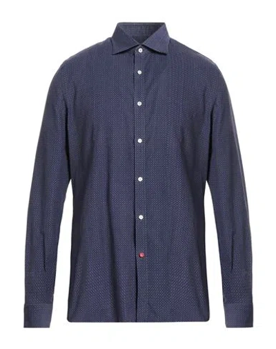 Isaia Man Shirt Dark Purple Size 17 ½ Cotton In Blue